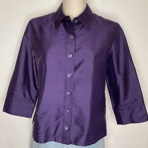 Chico's 100% Silk Button Up Blouse Shirt Aubergine Purple